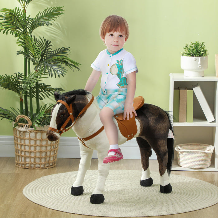 Qaba Cheval Debout, Jouet Poney En Peluche Pour Enfants Avec Hennissement, Rembourrage Doux, Pour Cow-boy Cow-girl De 3 A 8 Ans, Marron