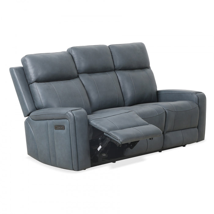 Sofa inclinable electrique Bellamy de 78 po en cuir assorti avec appuie-tete ajustable et USB - Bleu