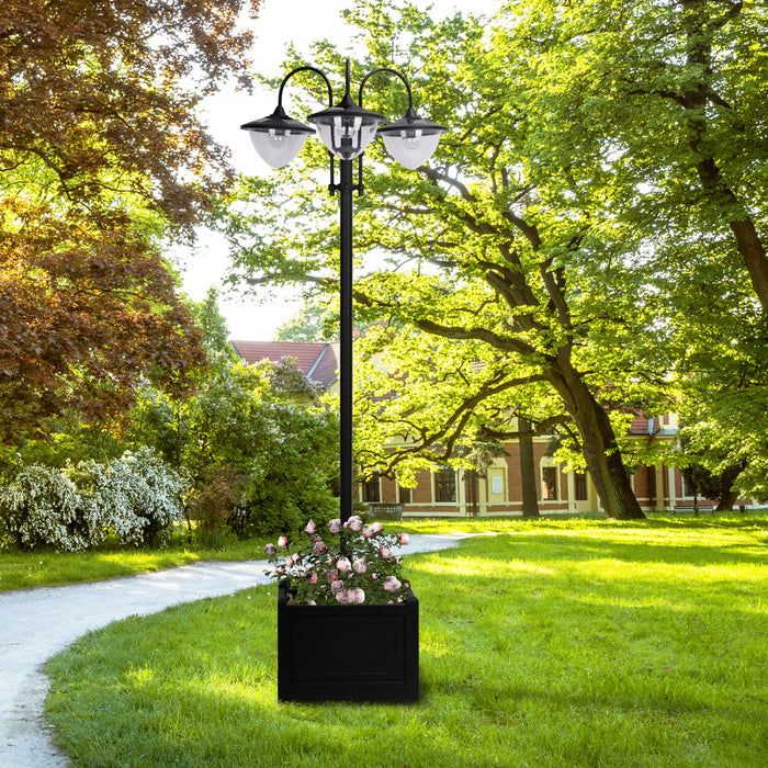 Outsunny Lampadaire Solaire A 3 Tetes Led Avec Jardiniere, Piles Applicables Incluses, Noir
