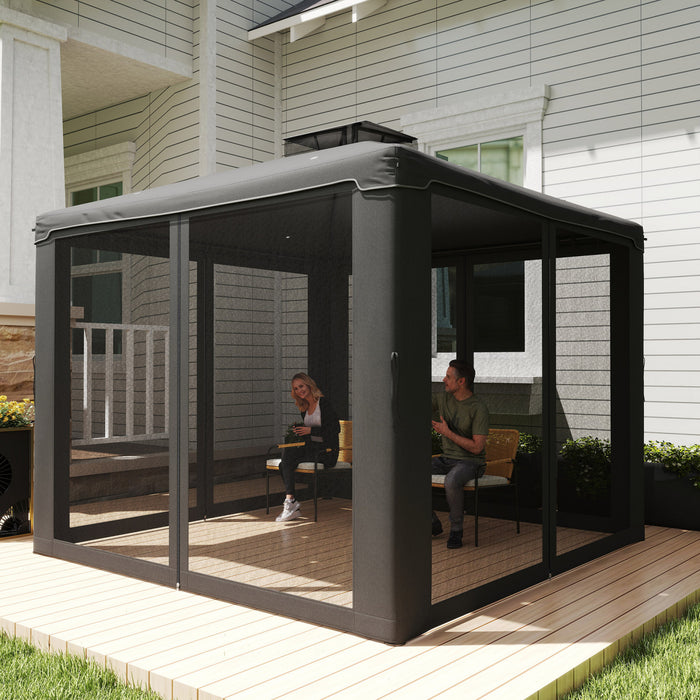 Gazebo d'exterieur 9,6' x 9,6' Tente a auvent avec filet, gris fonce