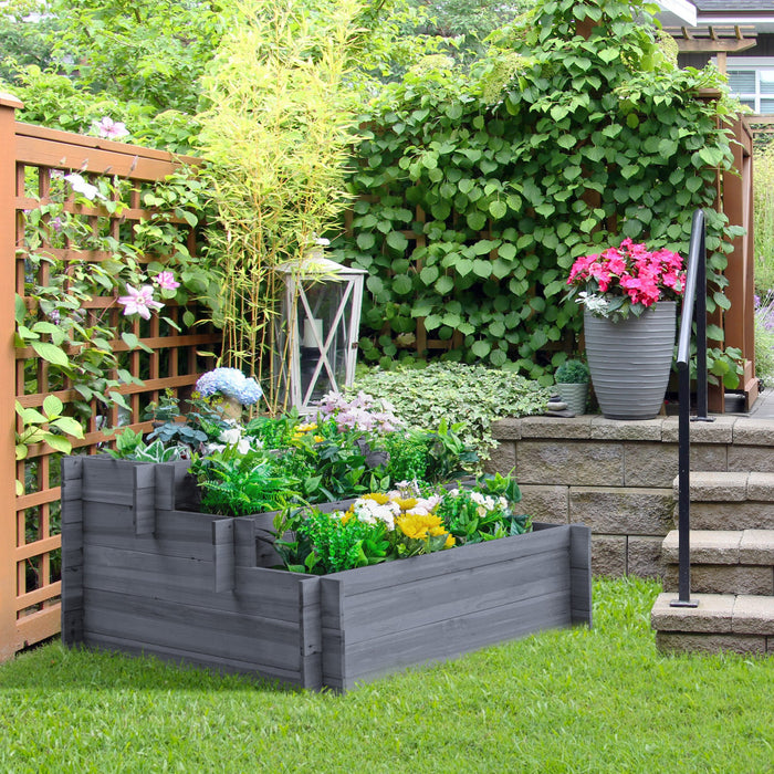 Outsunny Lit De Jardin Sureleve En Bois A 3 Niveaux, Boite De Plantation Surelevee, Conteneur De Fleurs De Legumes D'exterieur, Kit D'interieur De Jardin D'herbes Aromatiques, Gris