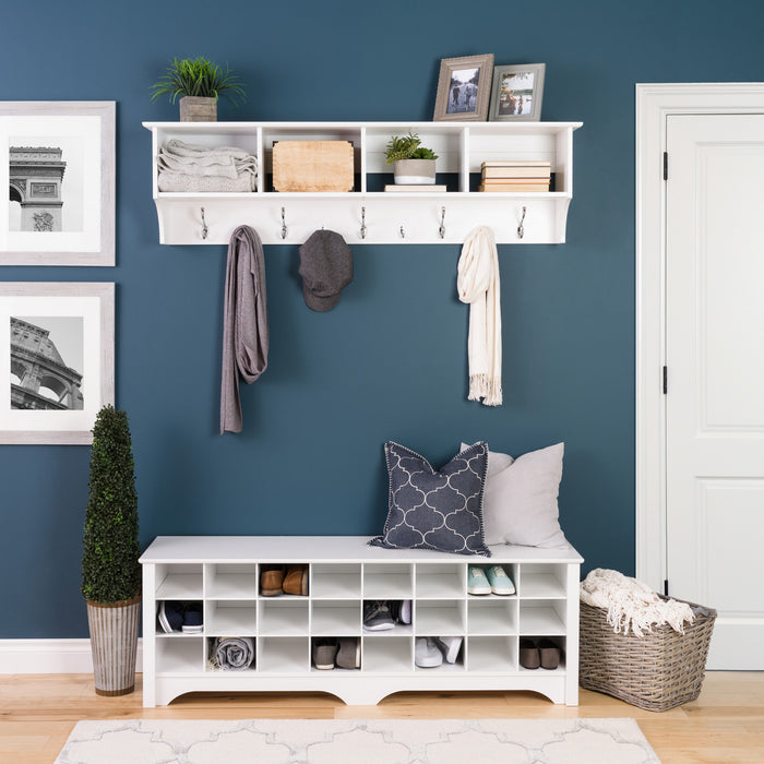 Banc à compartiments de rangement pour 24 paires de chaussures - blanc