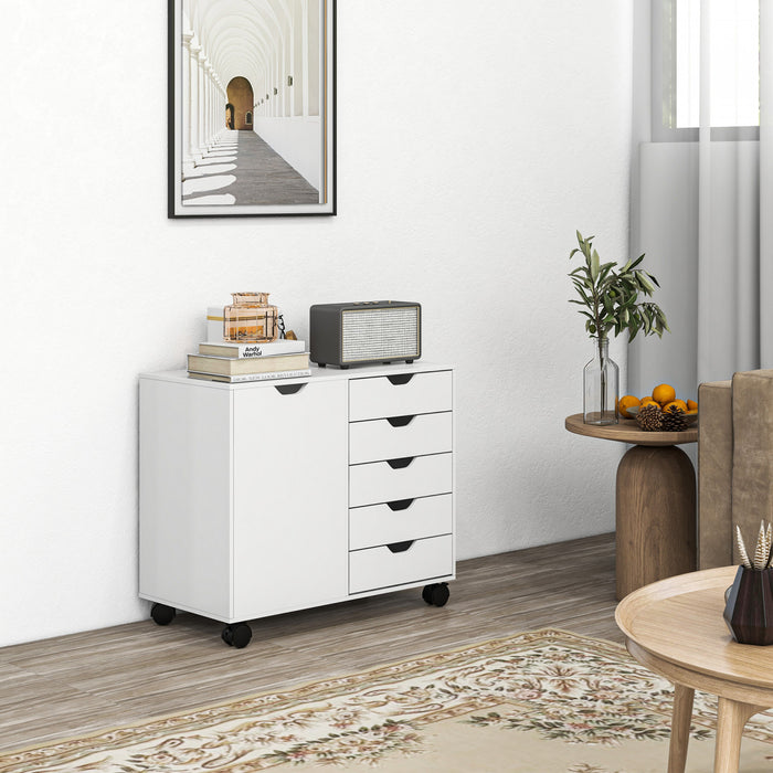 HOMCOM Classeur 5 tiroirs avec porte, etagere reglable