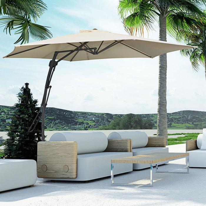 Outsunny Parasol Deporte De 10 Pi En Porte-a-faux Avec Base, Creme
