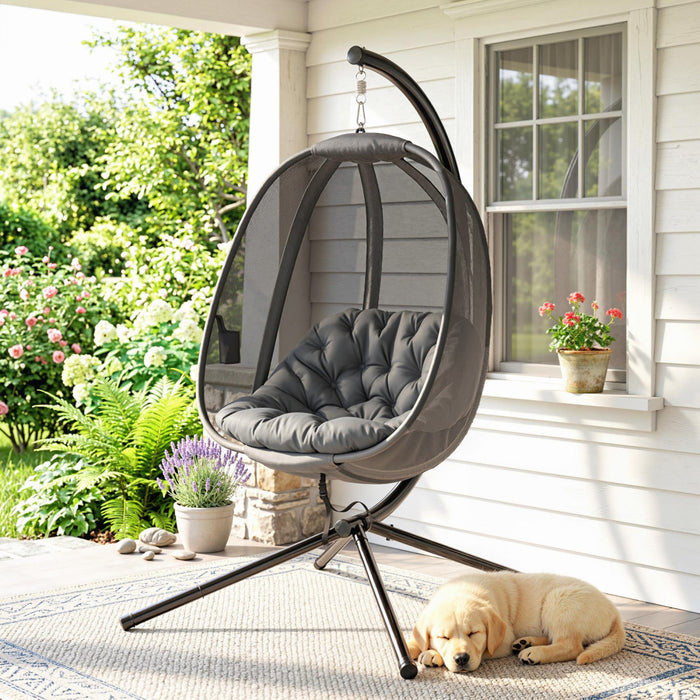 Chaise Œuf Suspendue Outsunny avec Support et Panier Pliable, Gris