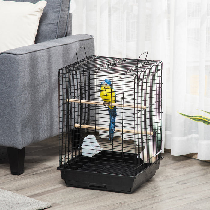 Pawhut 23\" Cage A Oiseaux Parc Avec Plateau De Jeu Ouvert Et Bol D'alimentation Noir