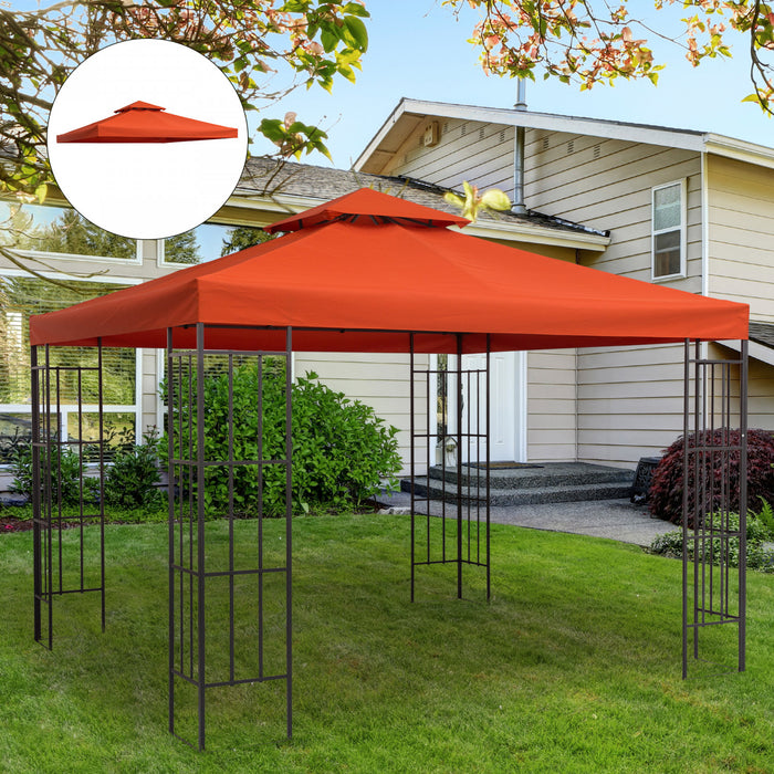 Outsunny 9,8 'x 9,8' Carre 2 Niveaux Gazebo Canopy Remplacement Couverture Superieure Pare-soleil Jardin Exterieur, Poterie Rouge