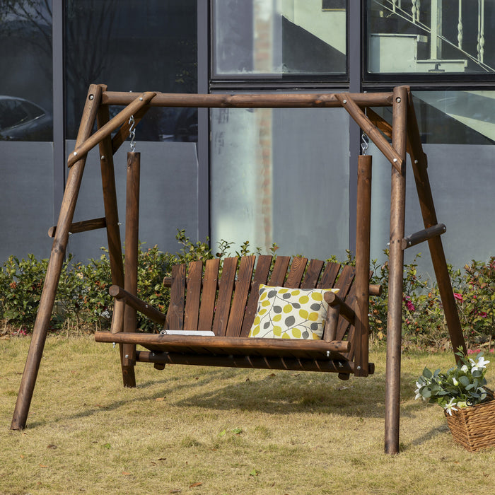 Outsunny 6.5' Causeuse Exterieure 2 Personne Porche En Bois Swing Carbonise