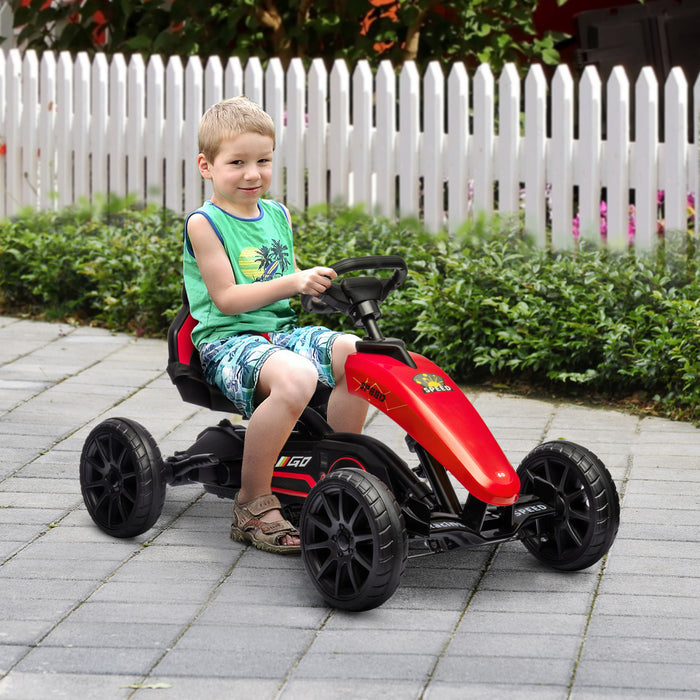 Aosom Kart A Pedales Pour Enfants, Voiture A Pedales Avec Essieu Pivotant, Seau Reglable, Frein A Main, 4 Roues Eva, Course A Pied En Interieur, Pour 3 A 8 Ans, Rouge