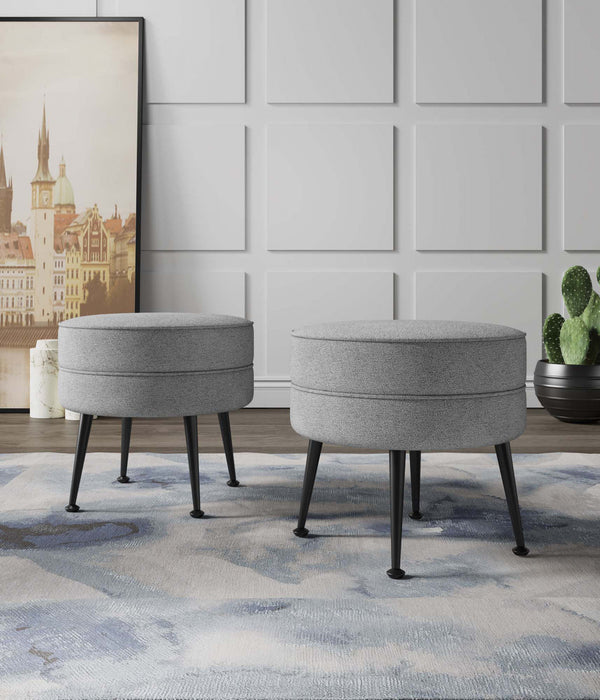 Lot de 2 poufs d’appoint rembourres style mid-century modern Bailey en gris
