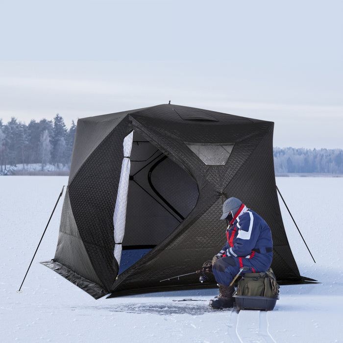 Abri De Tente De Peche Sur Glace Portable Outsunny Pour 4 Personnes Avec Fenetres De Ventilation Avec Sac De Transport