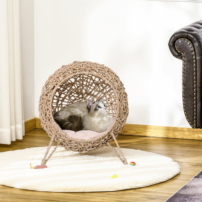 Niche En Rotin Avec Coussin Pour Chat, Bois Naturel
