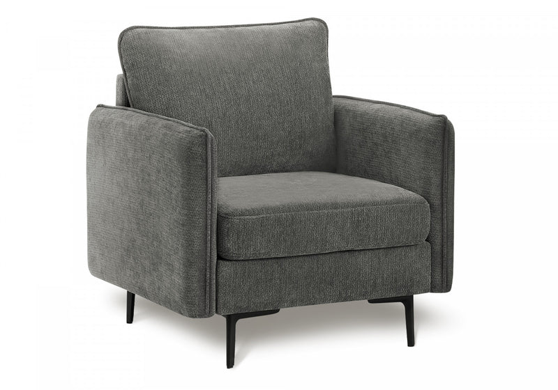 Chaise D'Appoint, 34\" De Large, Tissu Gris Fonce, Pieds En Metal Noir