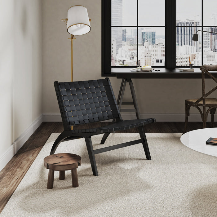 Fauteuil d’appoint Maintenon Industry Chic en bois et cuir vegetalien noir – Lot de 2