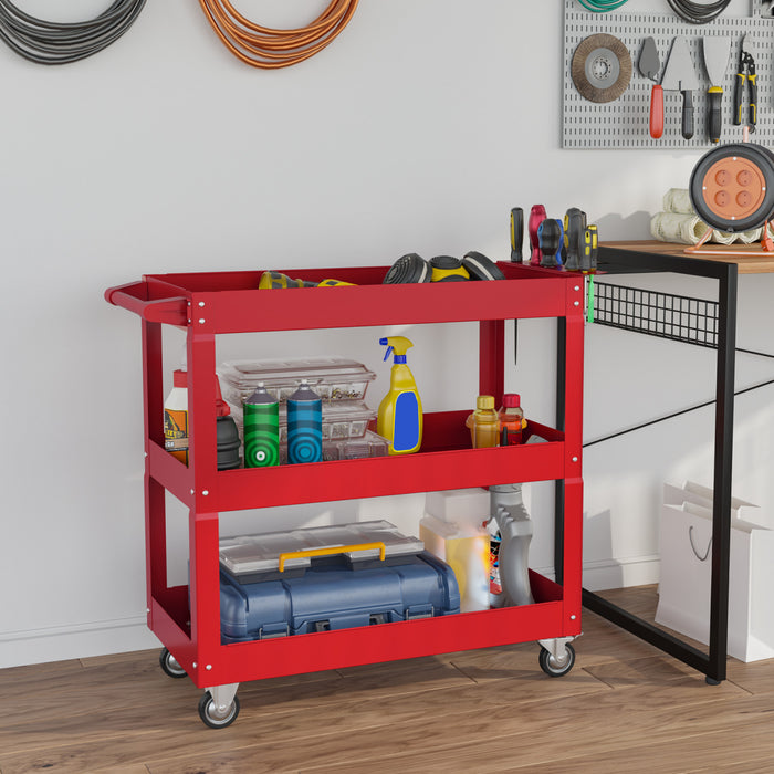 Durhand Chariot A Outils Roulant A 3 Niveaux, Capacite De 330 Lb, Rouge