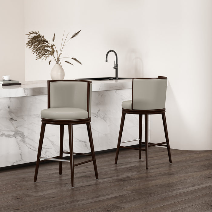 Tabouret de bar moderne en bois et tissu Evalyn, coloris pierre - Lot de 2