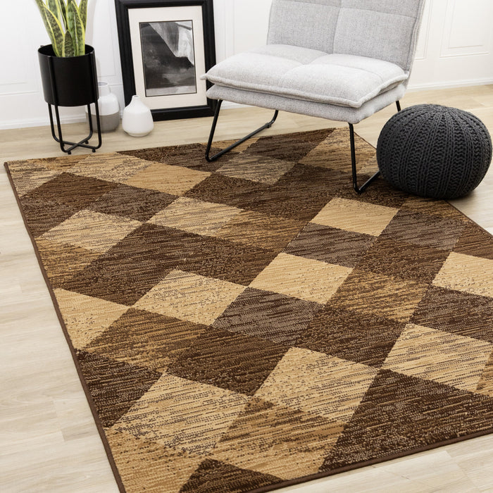 Tapis Florence a motif de losanges vieillis brun beige, 7'9\" x 10'6\"