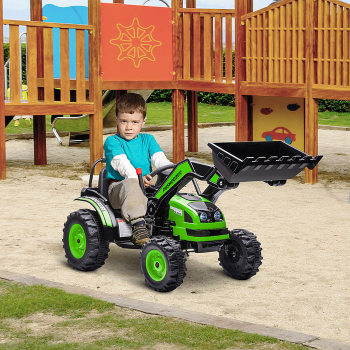 Aosom Voiture Electrique 6v Alimentee Par Batterie, Tracteur De Construction, Phare, Musique, Avance Arriere Engrenage Pour 3-5 Ans Vert