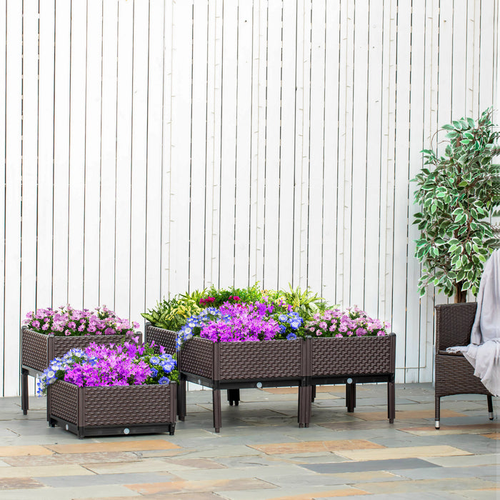 Outsunny Lot De 6 Pieces Jardiniere Sur Pieds Carre Potager Modulable Insert D'irrigation Inclus Plastique Brun