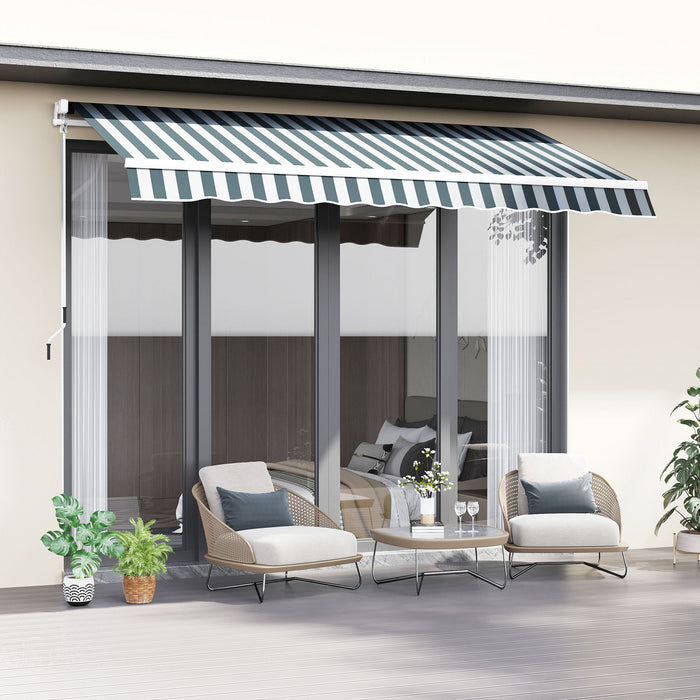 Outsunny 8'x7' Manuel Retractable Resistant A L'eau Pare-soleil Patio Auvent Abri D'auvent De Pont Exterieur (vert, Blanc)