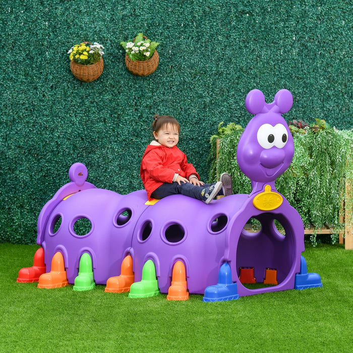 Qaba Caterpillar Tunnel D'escalade Pour Enfants Jouet Structure De Jeu Interieure Et Exterieure Pour Tout-petits De 3 A 6 Ans, Violet