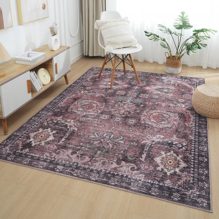 Aqua Flammes Brunes Tapis Lavable Et Antiderapant A Poils Ras 5'x7'