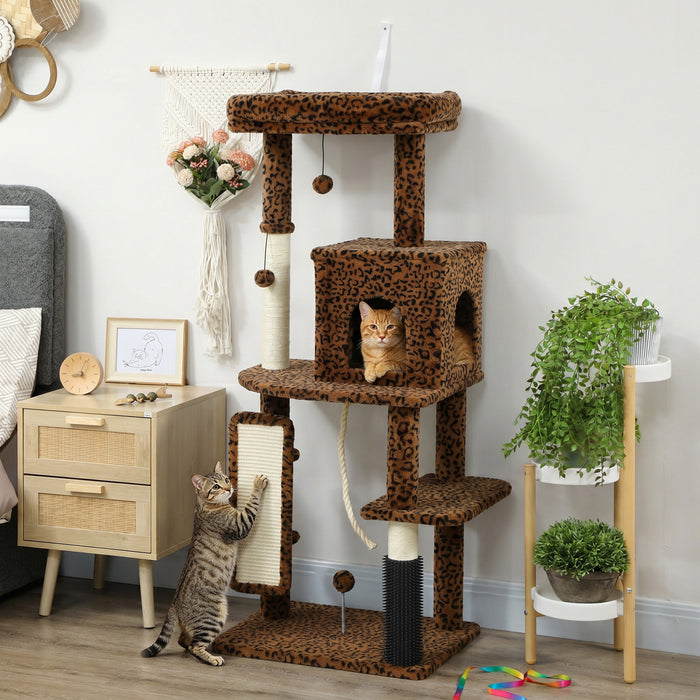 Arbre a chat 132 cm avec griffoirs, motif leopard