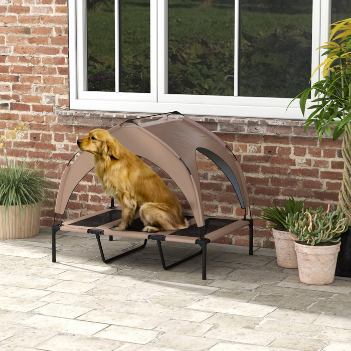 Pawhut Lit Sureleve Pour Chien Avec Auvent, Lit Rafraichissant, Lit Sureleve Portable Avec Maille Respirante Lavable, Pour Interieur Et Exterieur, Grands Chiens, 42\" X 30\" X 36\", Cafe