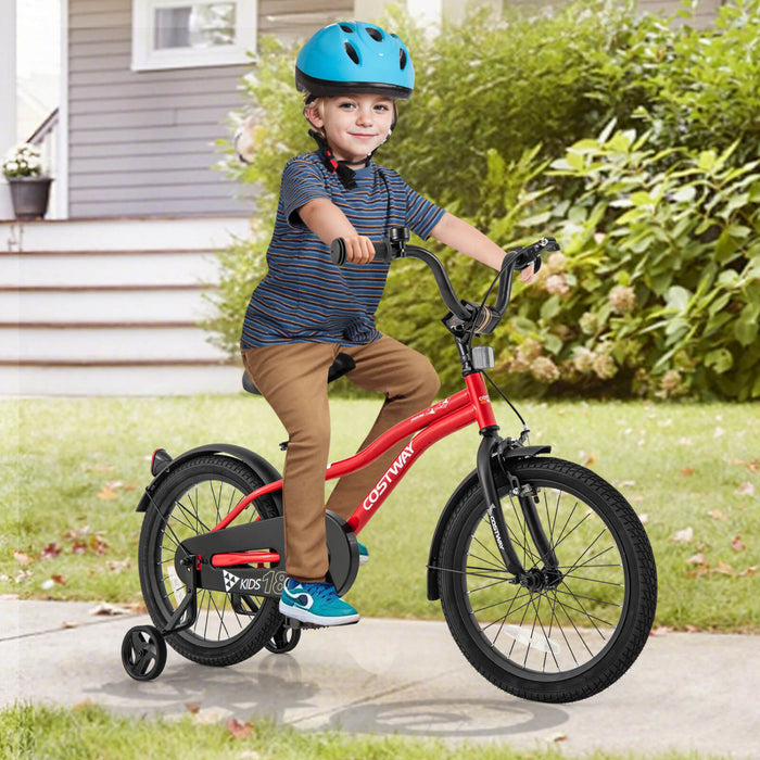 Costway 18\" Velo Pour Enfants De 4 A 8 Ans Garcons Et Filles Avec Reflecteurs Reglables De Frein A Main De Siege Rouge
