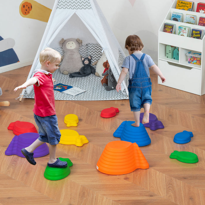 Outsunny 11 Pcs Tremplins D'equilibre Pour Enfants Style De Poisson Course D'obstacles Antiderapante Blocs D'equilibre Empilables Encourager L'equilibre Des Tout-petits Interieur Exterieur