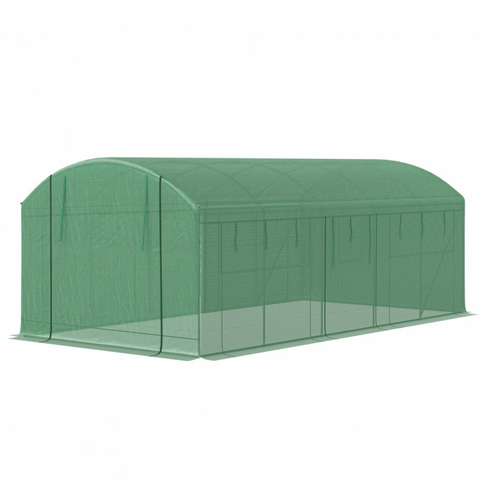 Outsunny Serre Tunnel 19,5' X 10' Avec 3 Portes Enroulables