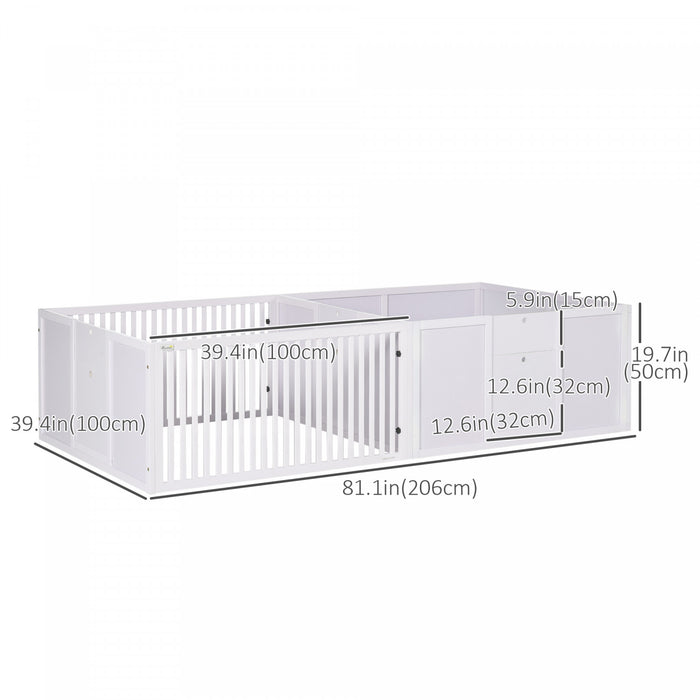 Pawhut Niche De Mise Bas Pour Chiens Concue Pour Le Confort De La Mere, Avec Portes Amovibles, Parc Pour Chiots Pour L'interieur, Fournitures Et Essentiels Pour Nouveau-nes, 81\" X 39\" X 20\", Blanc