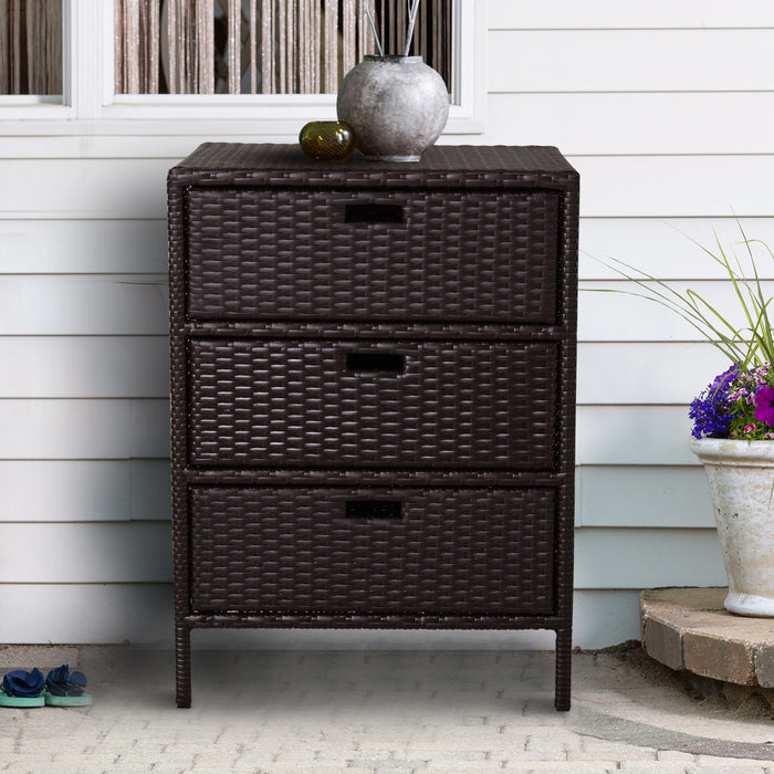 Outsunny 32\" Organisateur De Patio Armoire De Rangement En Osier, En Rotin Salle De Bain Rangement Avec 3 Grands Tiroirs Jardin Au Bord De La Piscineexterieur