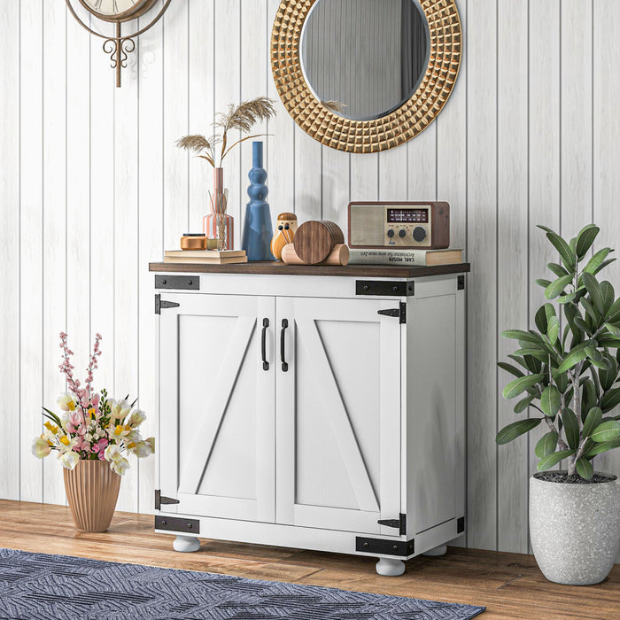 HOMCOM Armoire de rangement, buffet avec porte de grange, etagere reglable