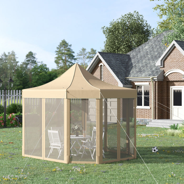 Outsunny 13' X 10' Tonnelle Barnum De Jardin Pliable Gazebo Pop-up Tente Reception Octogonale Avec Parois Laterales Zippees Sacs De Sables Hauteur Reglable Sac De Transport Pour Patio Cour Beige