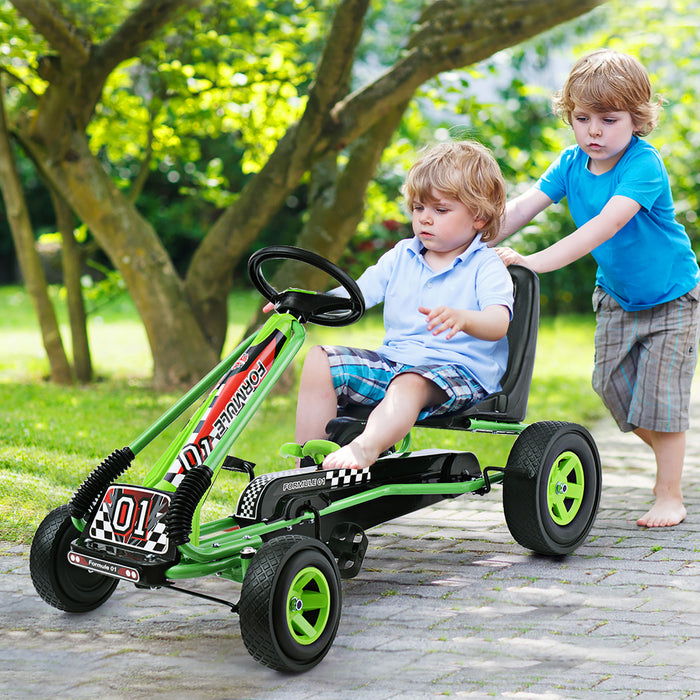 Costway Go Kart 4 Roues Pedale Alimentee Enfants Rouler Sur Jouet W / Siege Reglable Vert