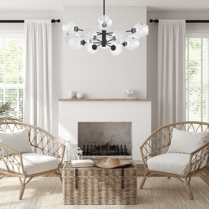 Lustre Abii de Dainolite en verre transparent, avec fini noir mat et 12 ampoules