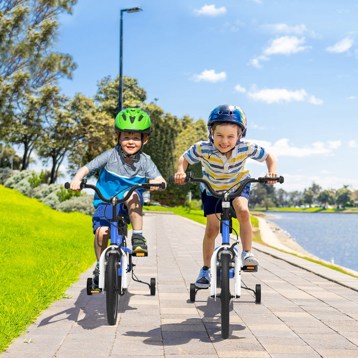 Velo Costway 16\" Pour Enfants Avec Roues D'entrainement Amovibles Et Panier Pour 4-7 Ans Bleu