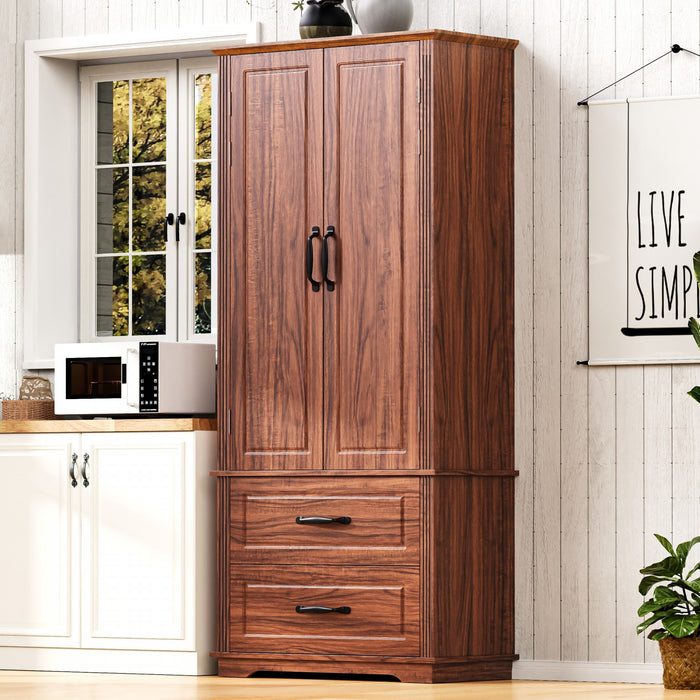Armoire De Rangement Angela 71\" Avec Etageres Reglables Et 2 Tiroirs - Brune