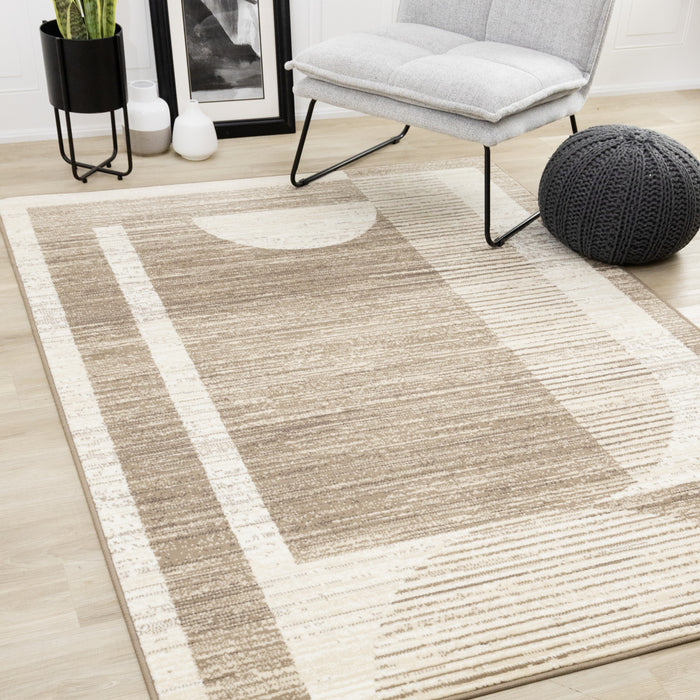 Carpette Forte brune, beige et crème à motif géométrique abstrait - 7 pi 9 po x 10 pi 6 po