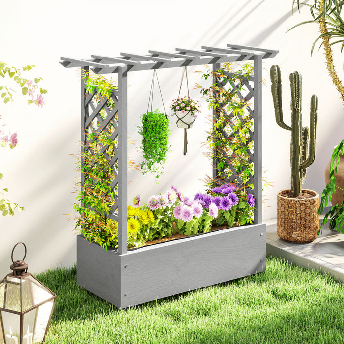 Outsunny Jardiniere Surelevee Avec Treillis, Jardiniere En Bois Surelevee