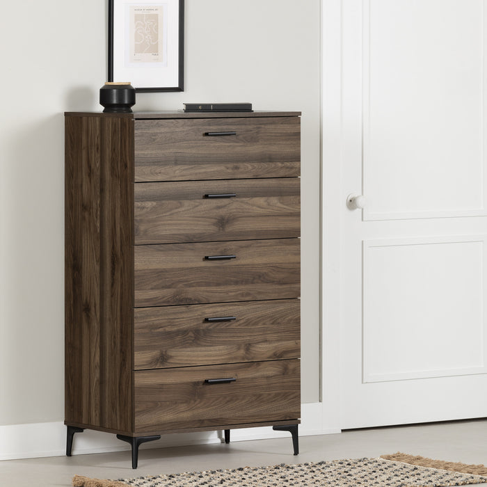 Commode verticale Musano à 5 tiroirs - noyer naturel