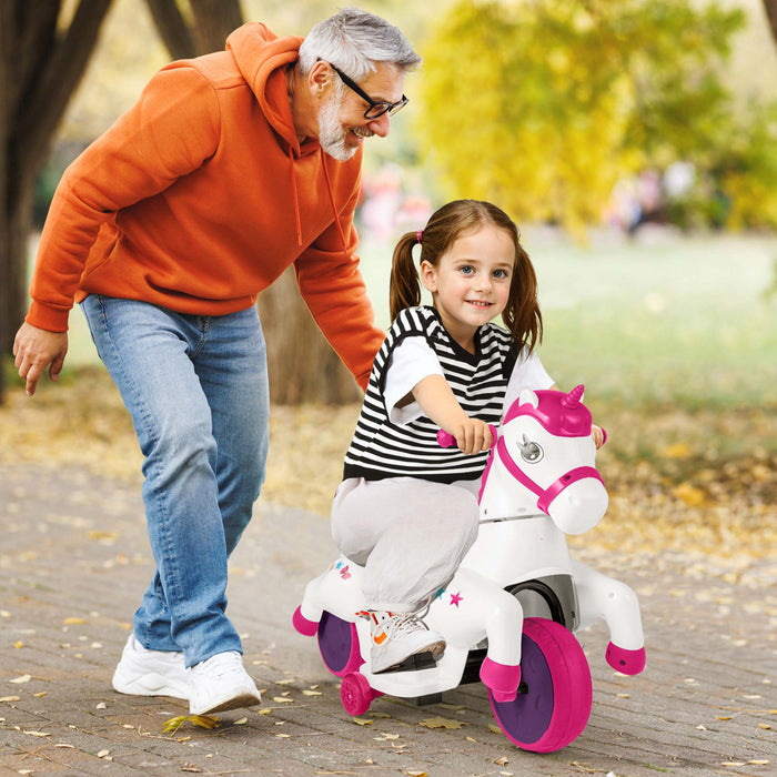 Costway 12v Enfants Monter Sur Jouet Unicorne Avec Roues D'entrainement Musique Un Bouton Demarrer Cheval Jouet Rouge