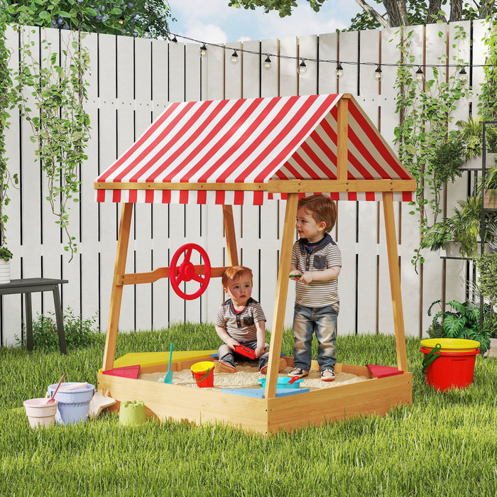 Qaba Bac a sable pour enfants avec housse, 4 sieges, bac a sable bateau avec gouvernail, pont, doublure inferieure, bac a sable, 52\" x 40\" x 55,5\", pour enfants de 3 a 8 ans, jaune