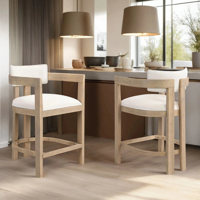 Ensemble De 2 Tabourets Tiffany De 26 Po (Hauteur De Comptoir) Avec Structure En Bois Massif, Tissu aspect lin -  Fini Naturel