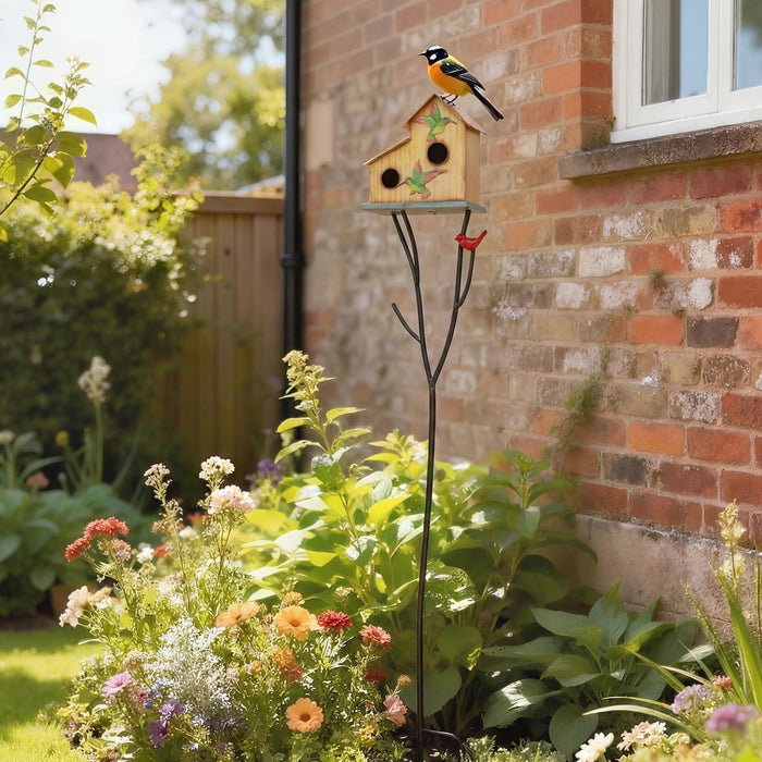 Outsunny Nichoir d'Exterieur en Metal avec Pied, Decoration 144 cm, Jaune