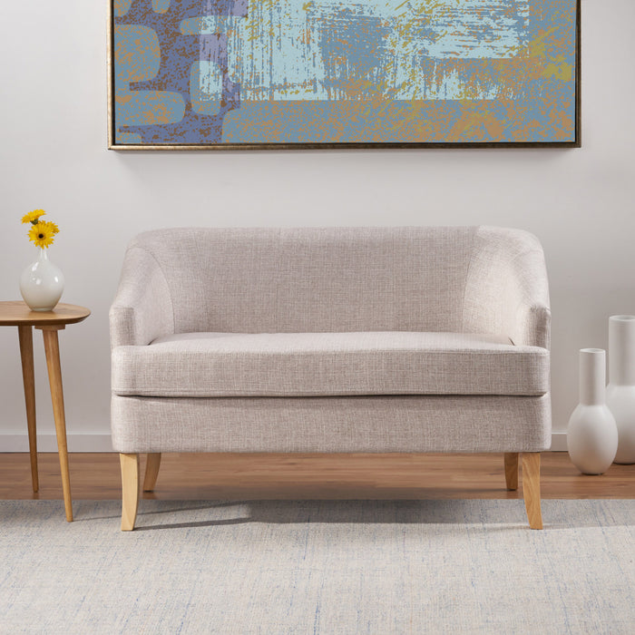 Causeuse Zona En Tissu aspect lin Avec Pattes Évasées En Bois - Beige