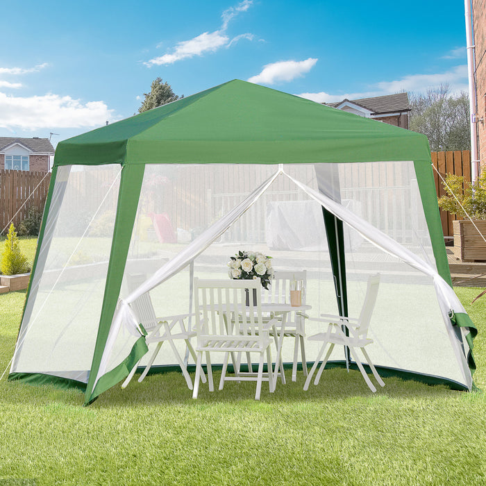 Outsunny 10' X 10' Tente Gazebo Patio Auvent Abri Soleil Fete Activite En Plein Air Jardin Maille Ecran Murs Vert