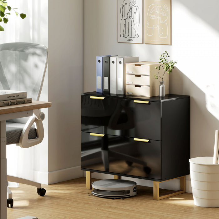 HOMCOM Classeur lateral a 2 tiroirs, noir brillant