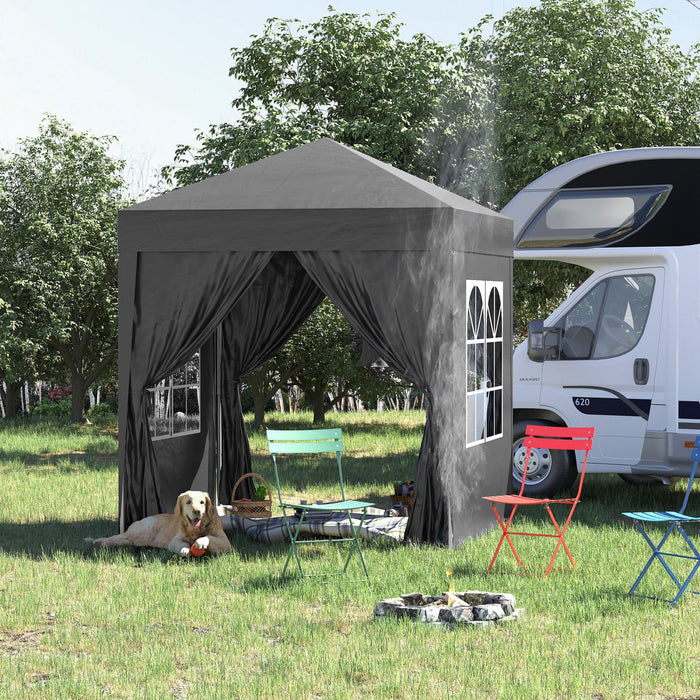 Outsunny 6.6x6.6ft Tente De Fete En Plein Air Pliante Gazebo Canopee Avec Murs Lateraux Noir